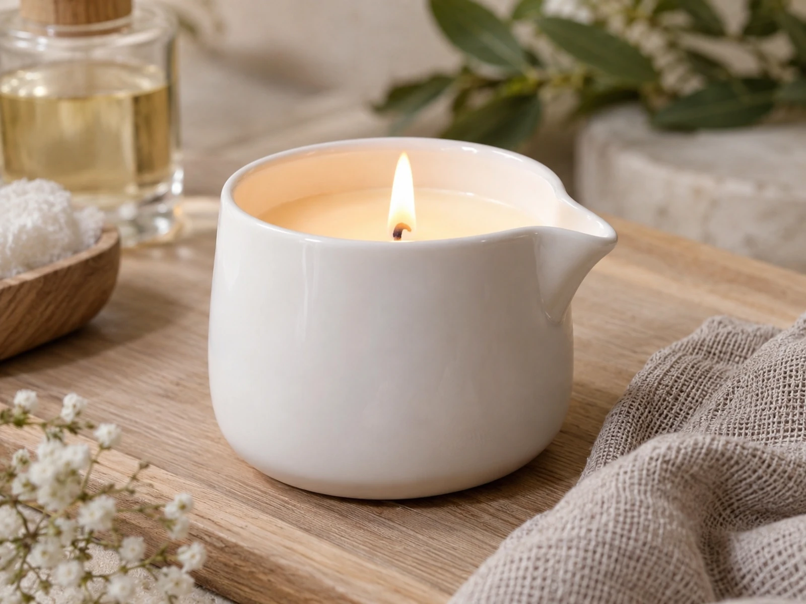 Massage oil candles in tins and ceramic vessels with pouring spouts 4