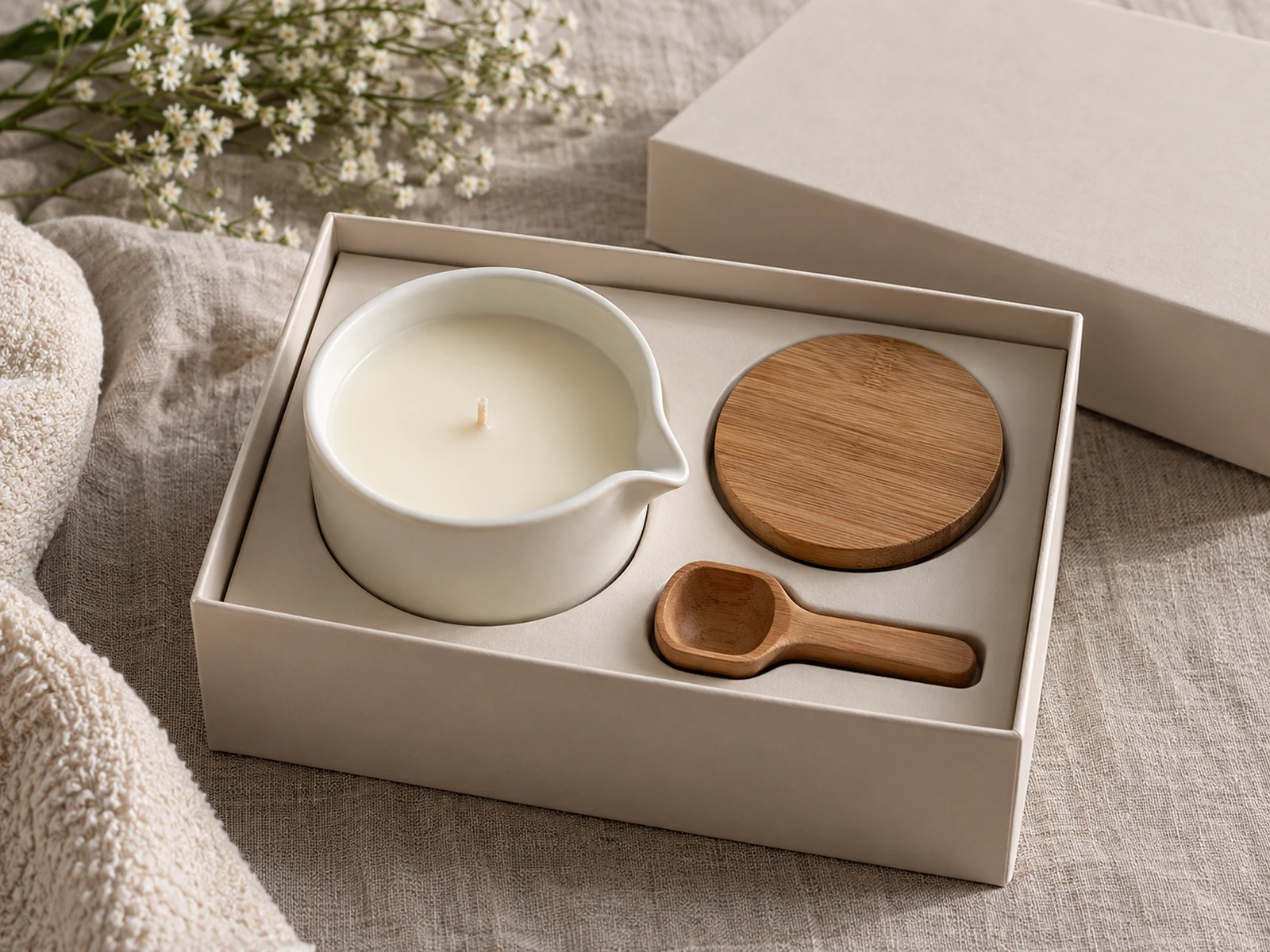 Massage oil candles in tins and ceramic vessels with pouring spouts 7